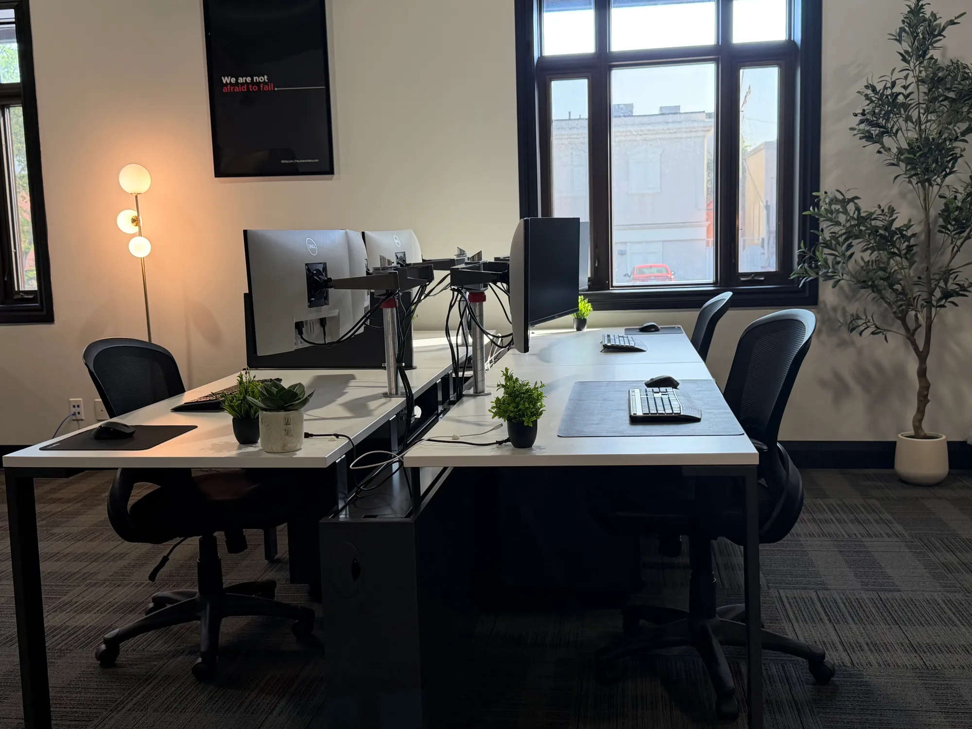 Dedicated desk with two monitors